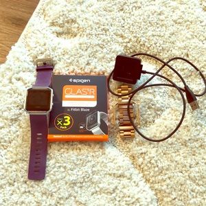 Fitbit blaze w/ purple band and accessories